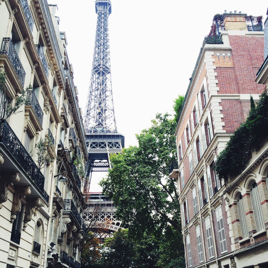 Eiffel Tower view from downtown buildings