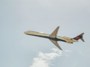 Airplane flying to travel destinations