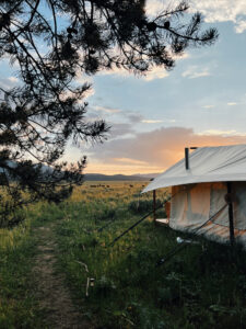 glamping at Yellowstone sunset view