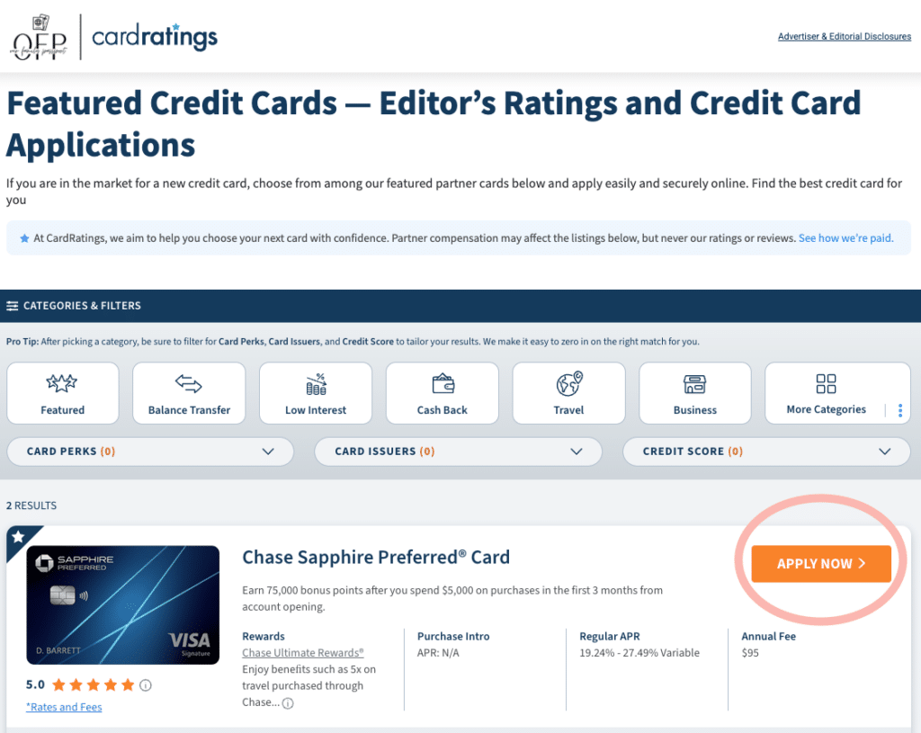 Top travel credit cards from Chase, Capital One, and Citi displayed together to show variety for points and miles strategies.